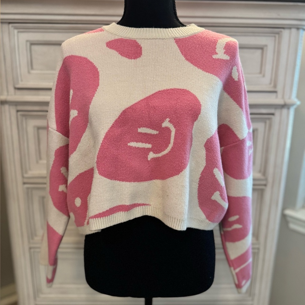 moon & madison Pink and Cream Smiley Sweater